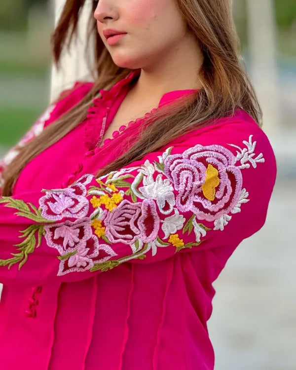 Elegant Sleeve Embroidery Two-Piece Suit